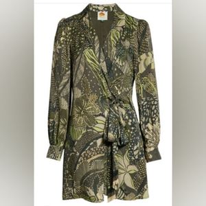 Farm rio green viscose wrap mini dress small